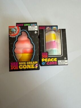 Pastel Ice Cream Cone & Peace Cake Squishy Toy Set - Pink, Yellow, Blue